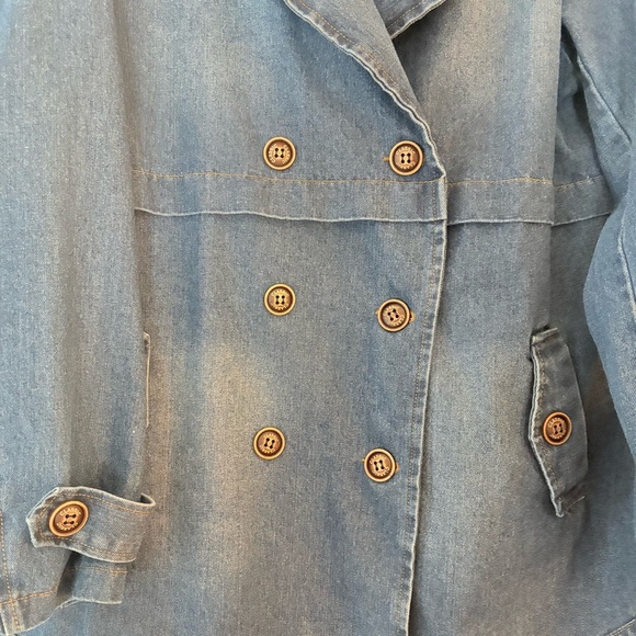 Classic Nautical Preppy Medium Wash Denim Double Breasted Jean Trench Co… - Picture 3 of 9